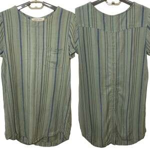 Cloth & Stone Anthropologie Green Striped Linen Blend Tunic Shirt Dress Size XS